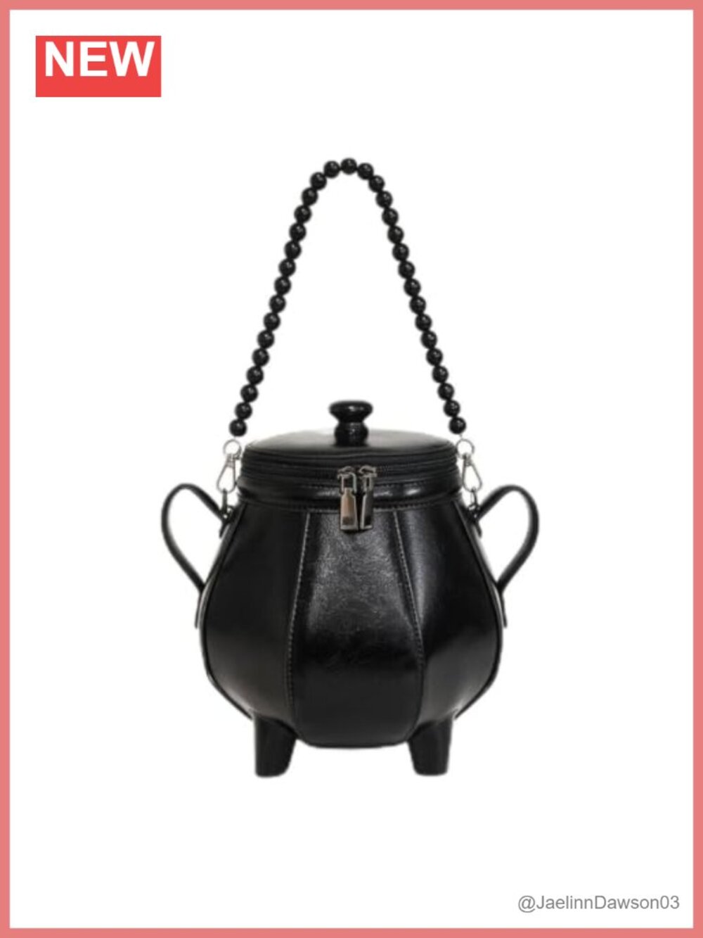 Gothic Witch Cauldron Novelty Purse Skull Bead Handle Crossbody Handbag